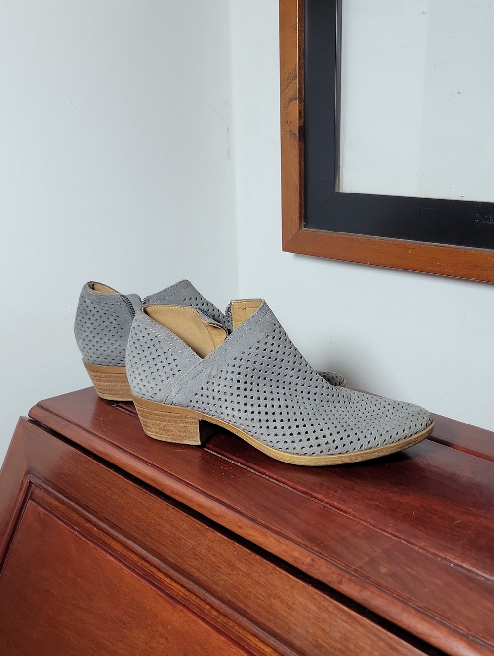 Lucky Brand Grey Perforated Low Heel Mules